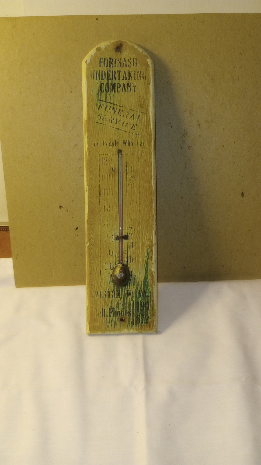RARE Antique Weston WV Forinash Undertaking Company Advertising Thermometer-READ RARE Antique Weston WV Forinash Undertaking Company Advertising Thermometer-READ