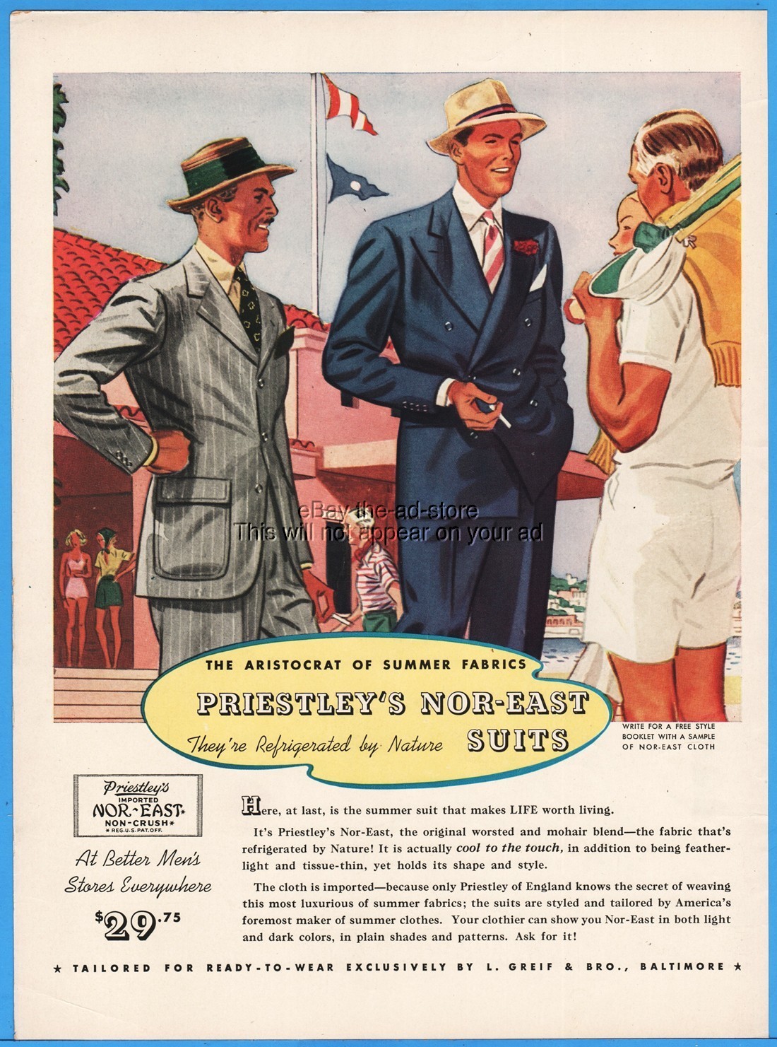 1939 L Greif Bro Baltimore MD Priestley\'s Nor-East Mens Summer Suit Clothing Ad