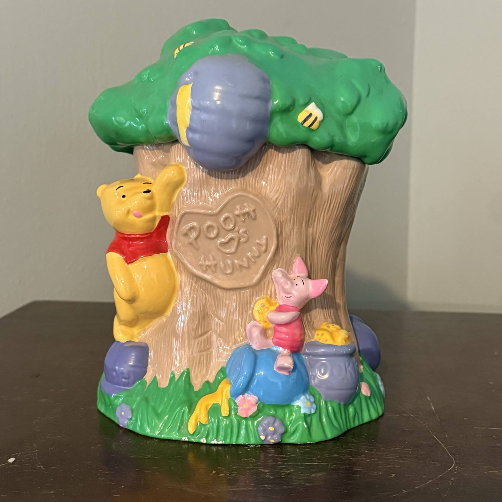 Vintsge Disney Winnie the Pooh & Piglet Ceramic Cookie Jar Tree Design