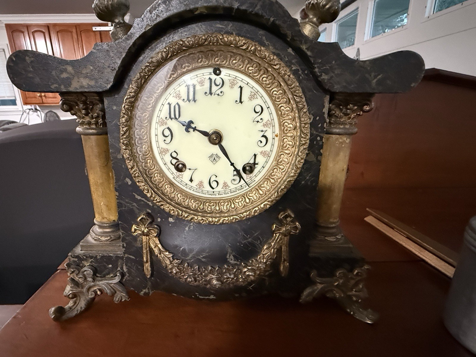 Antique Ansonia Clock Company Cast Iron Mantel Clock – New York