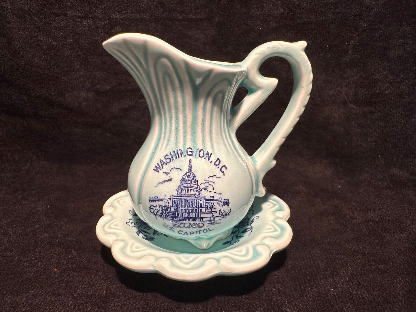 Vintage Silberne Miniature Souvenir Wash Bowl and Pitcher Set Washington D.C.