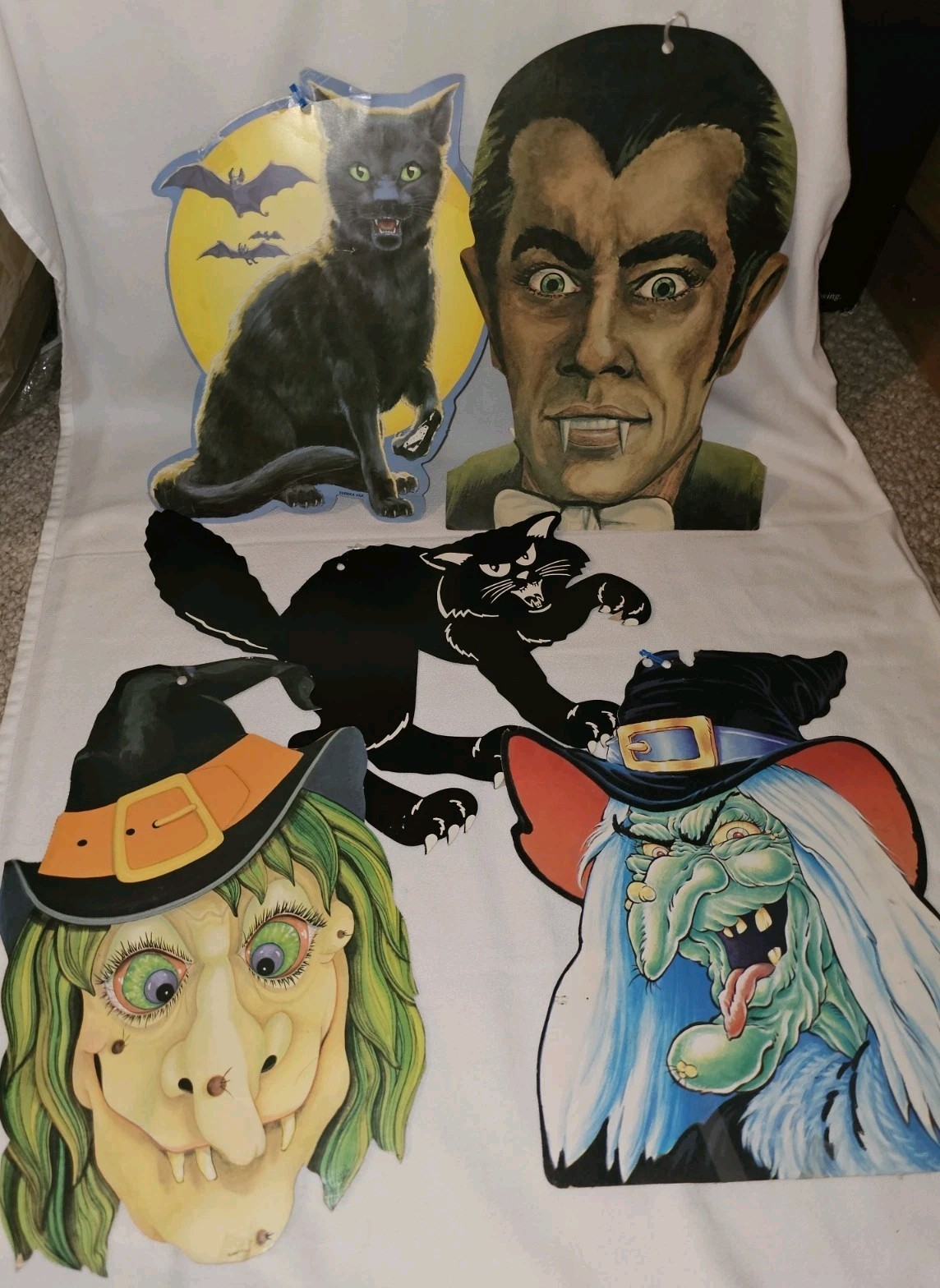Lot Of 5 Vintage Eureka Halloween Die Cut Cutout Decorations Witch, Cat, Etc Lot Of 5 Vintage Eureka Halloween Die Cut Cutout Decorations Witch, Cat, Etc