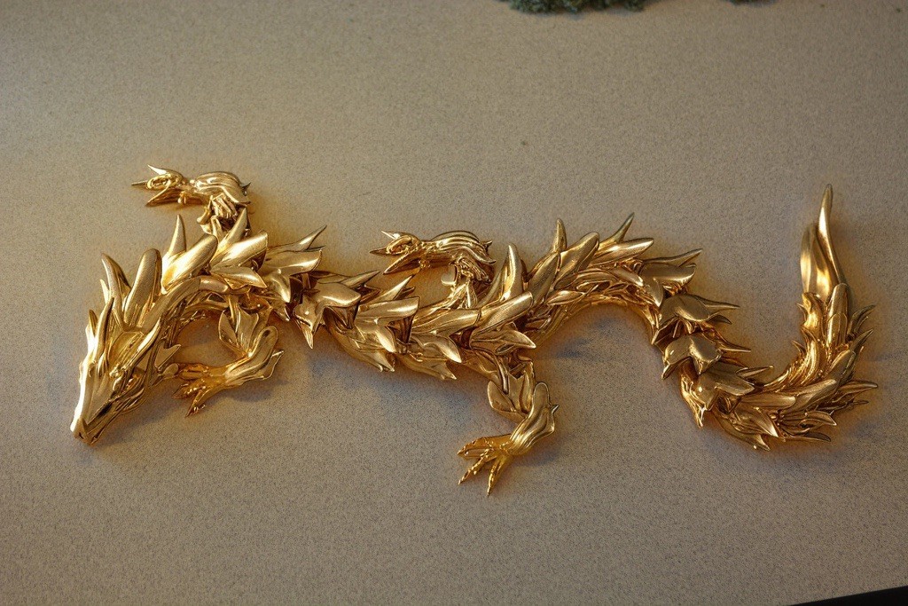 Water Dragon - Articulated Dragon- 8 Inches - Gold