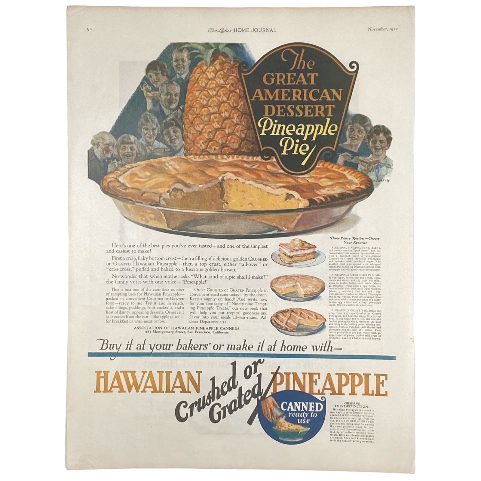 1922 Hawaiian Pineapple Pie “The Great American Dessert\