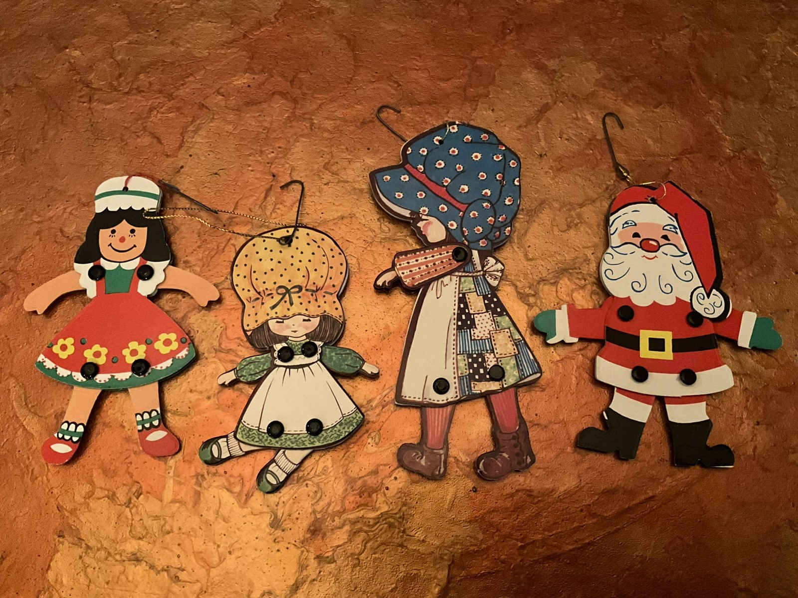 Vintage Poseable Cardboard Santa Claus Snowman Doll Christmas Ornament Lot Japan