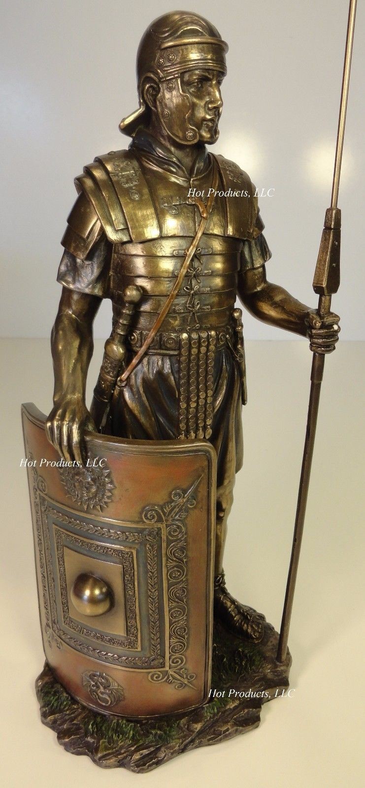 Ancient Times Roman Legion Soldier Javelin Rectangle Shield Statue Bronze Color