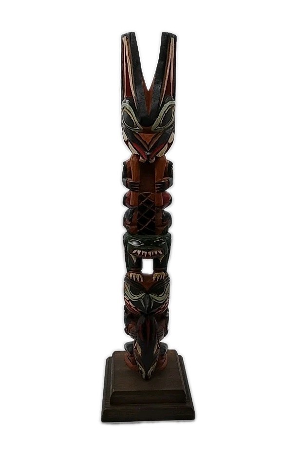Vintage Hand-Carved Wooden Northwest Coast Totem Pole Signed by Ray Williams