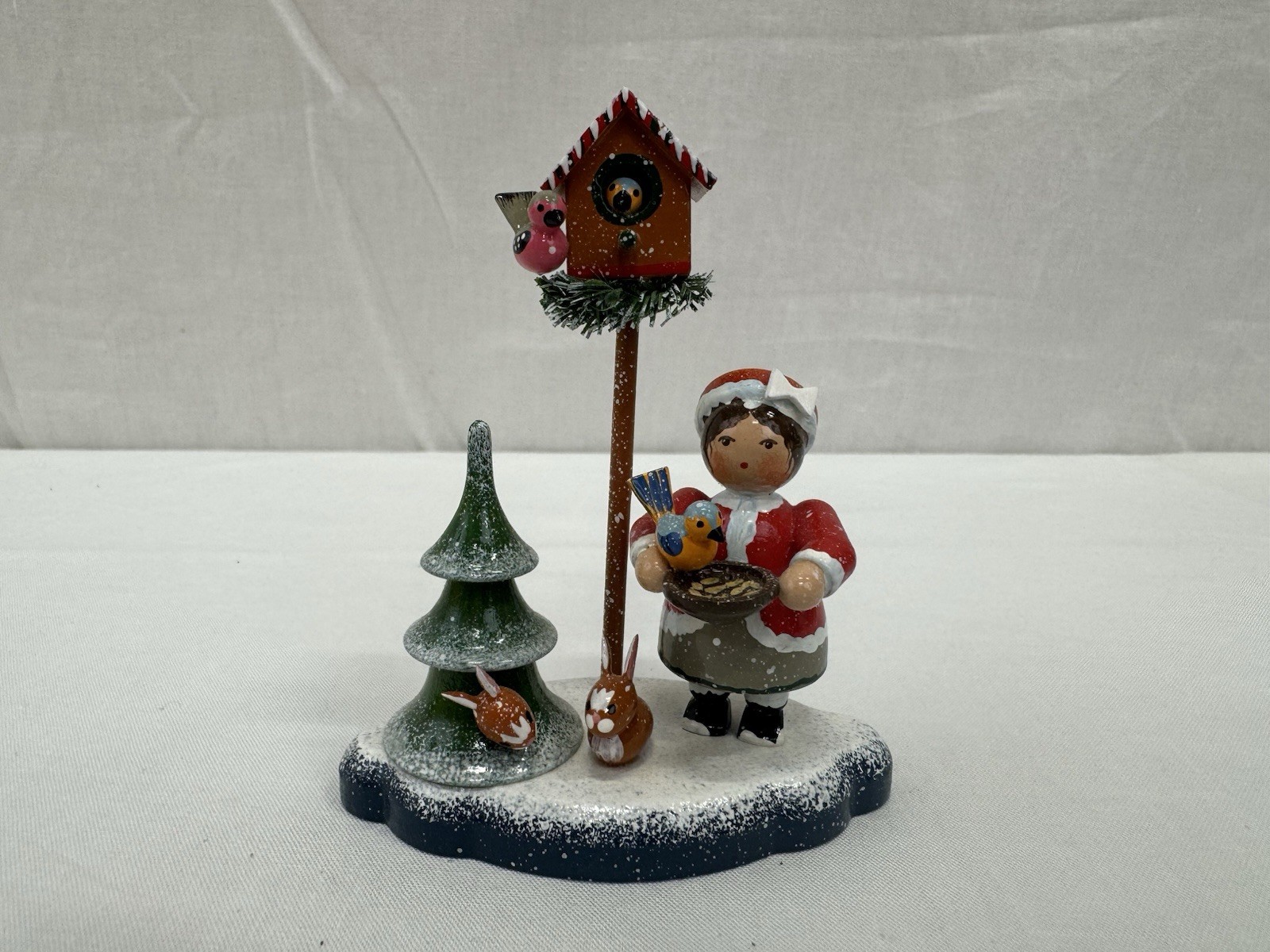Kathe Wohlfahrt Christmas Market Girl Bird Feeding + Woodland Critters 3.5” Tall