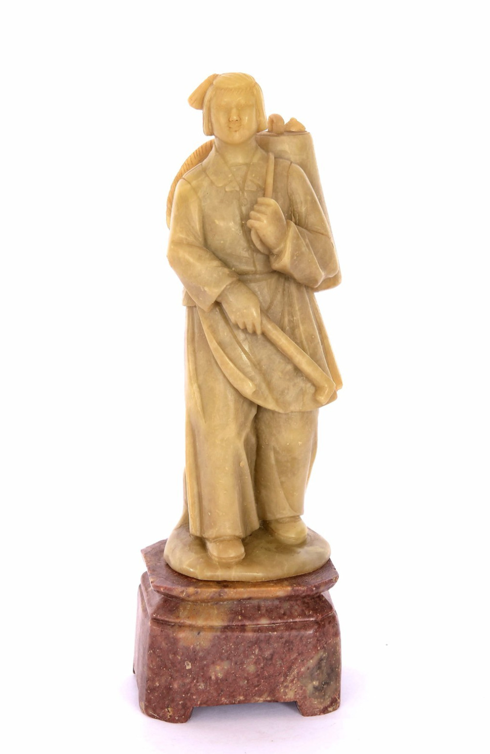 Chinese Cultural Revolution Soapstone Carved Carving Farm Girl Figure Statue