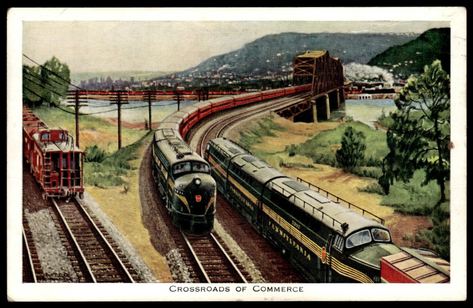 Crossroads of Commerce PA RR Ohio River Steubenville OH Vintage Postcard