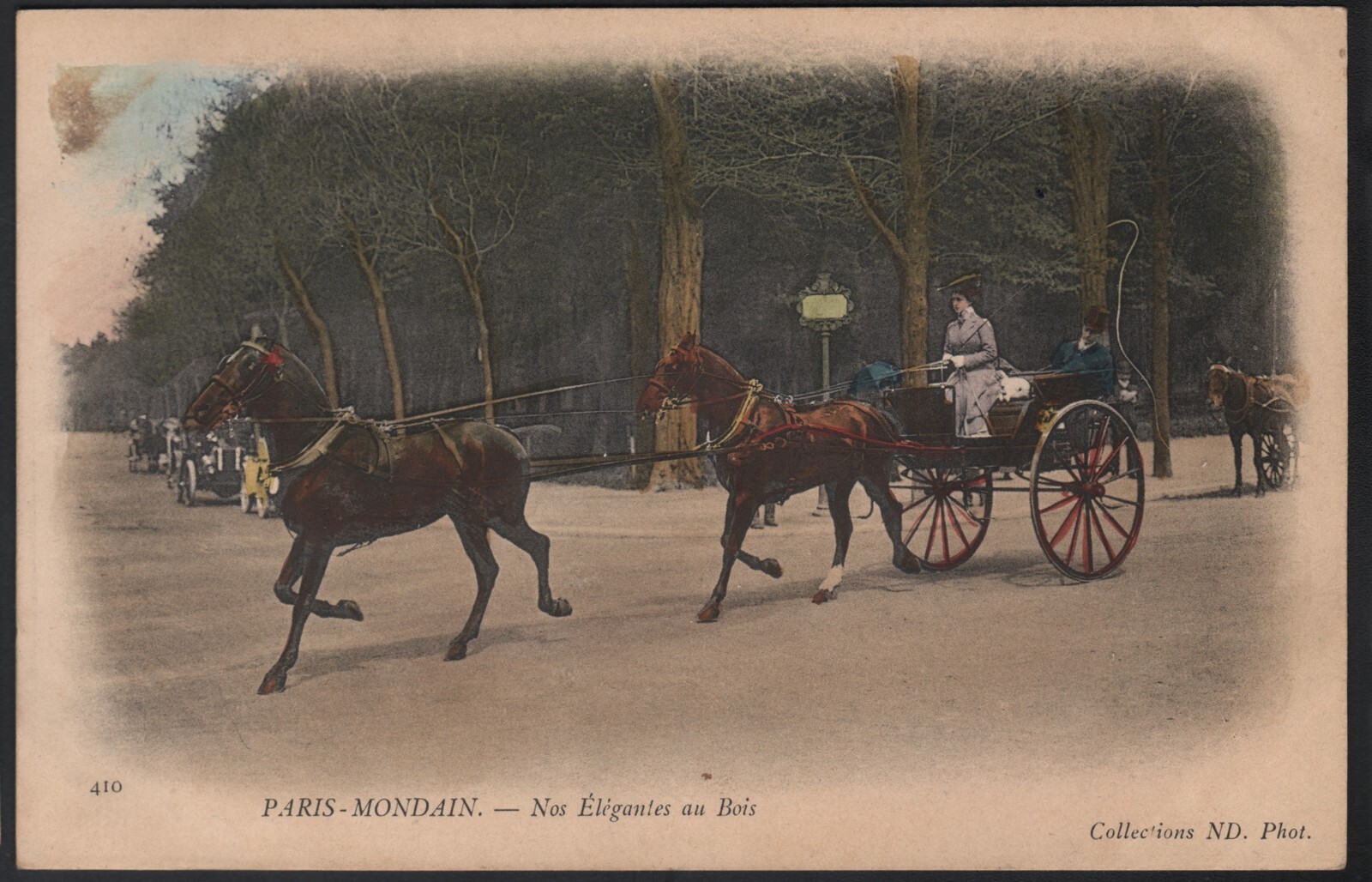 Paris Mondain Vintage Postcard Nos Elegantes au Bois Hand Colorized Woman