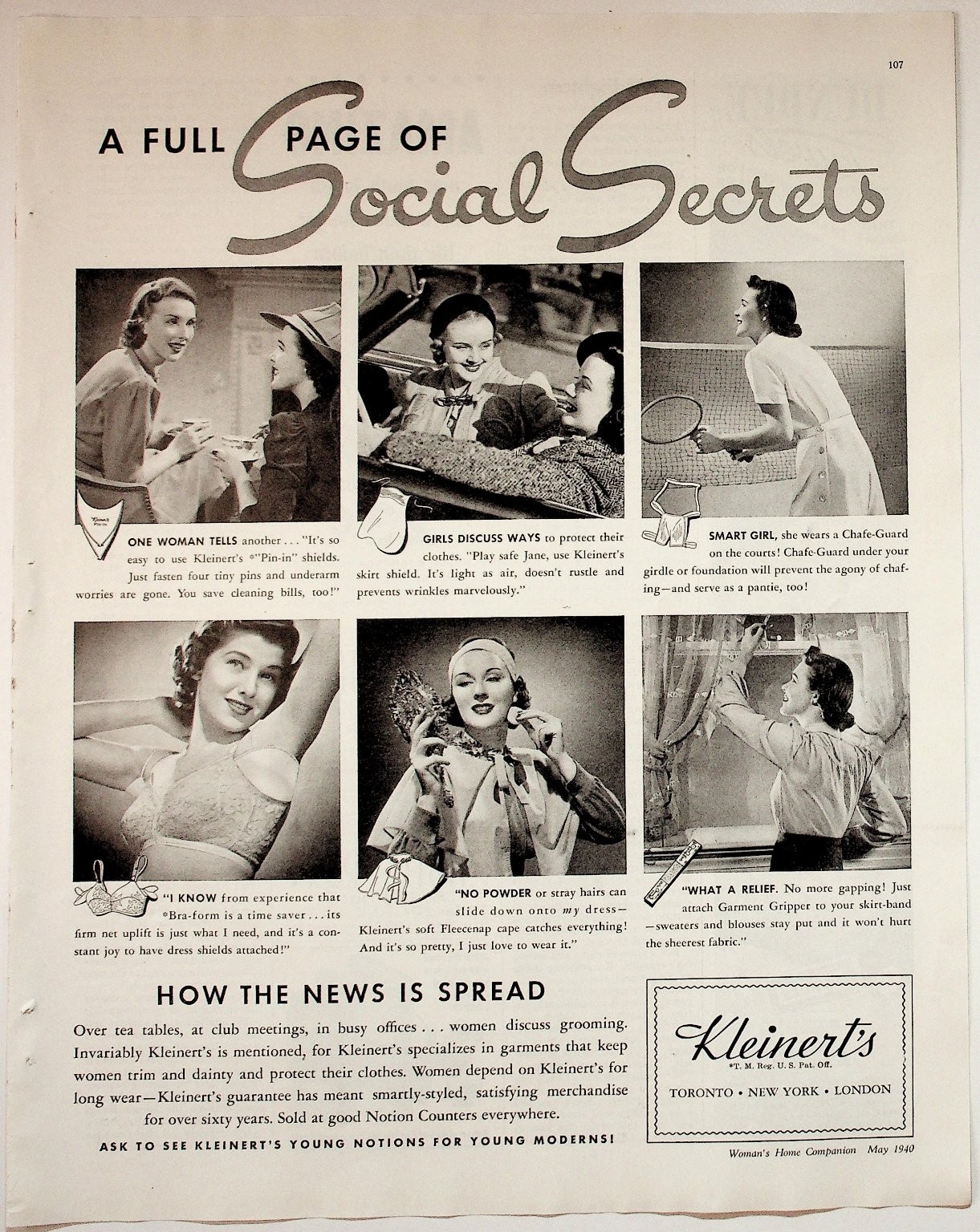 Kleinert\'s 1940 Vintage Print Ad Social Secrets Fashion Accessories