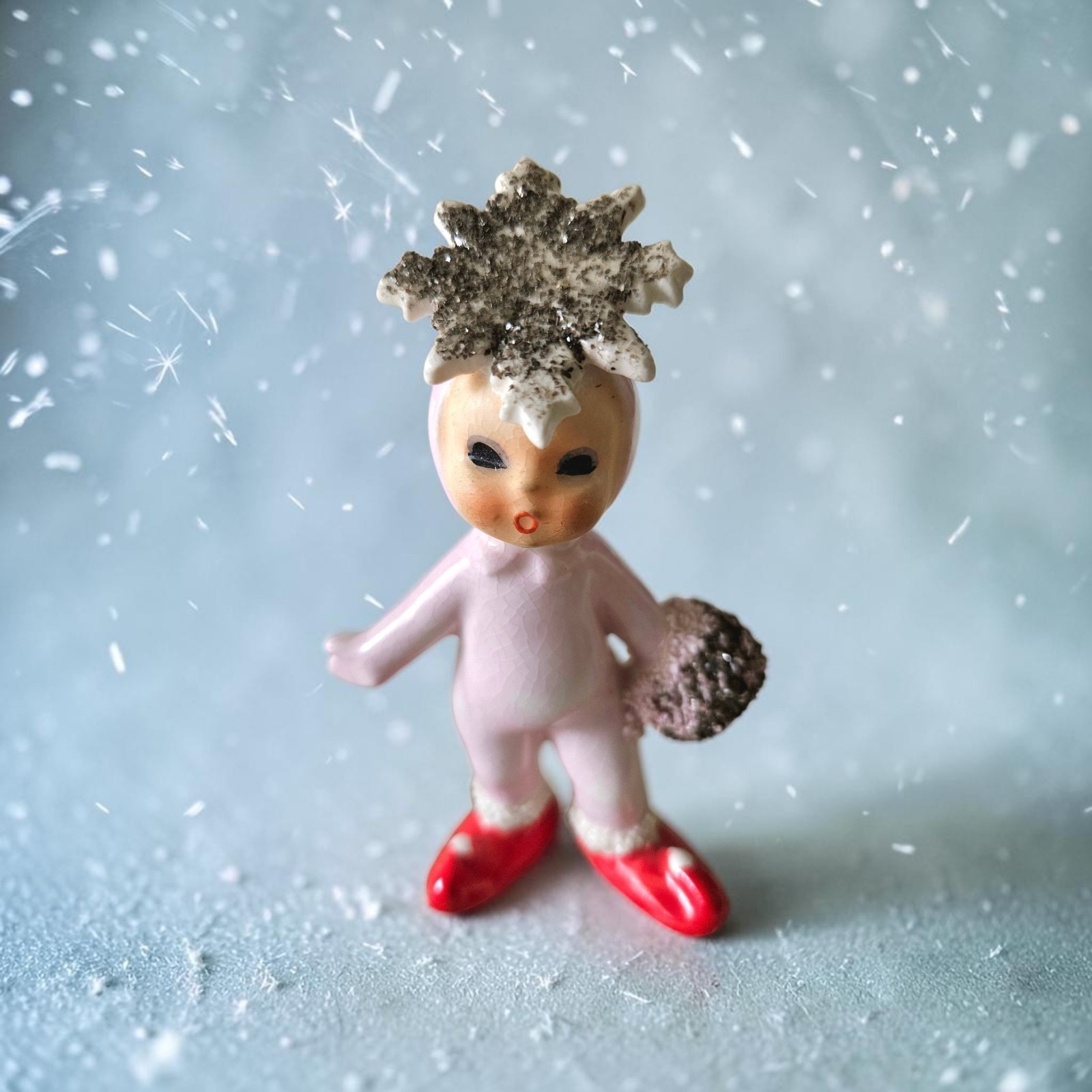 Rare Vintage Geo Z Lefton Pink SNOWBABY PIXIE Pink figurine LOVELY 