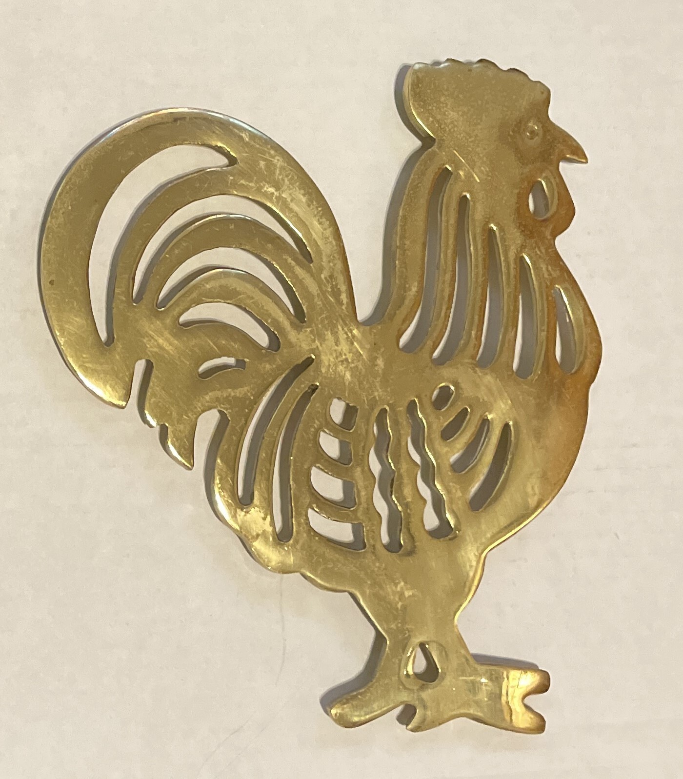 Cast Metal Gold Tone Rooster Trivet