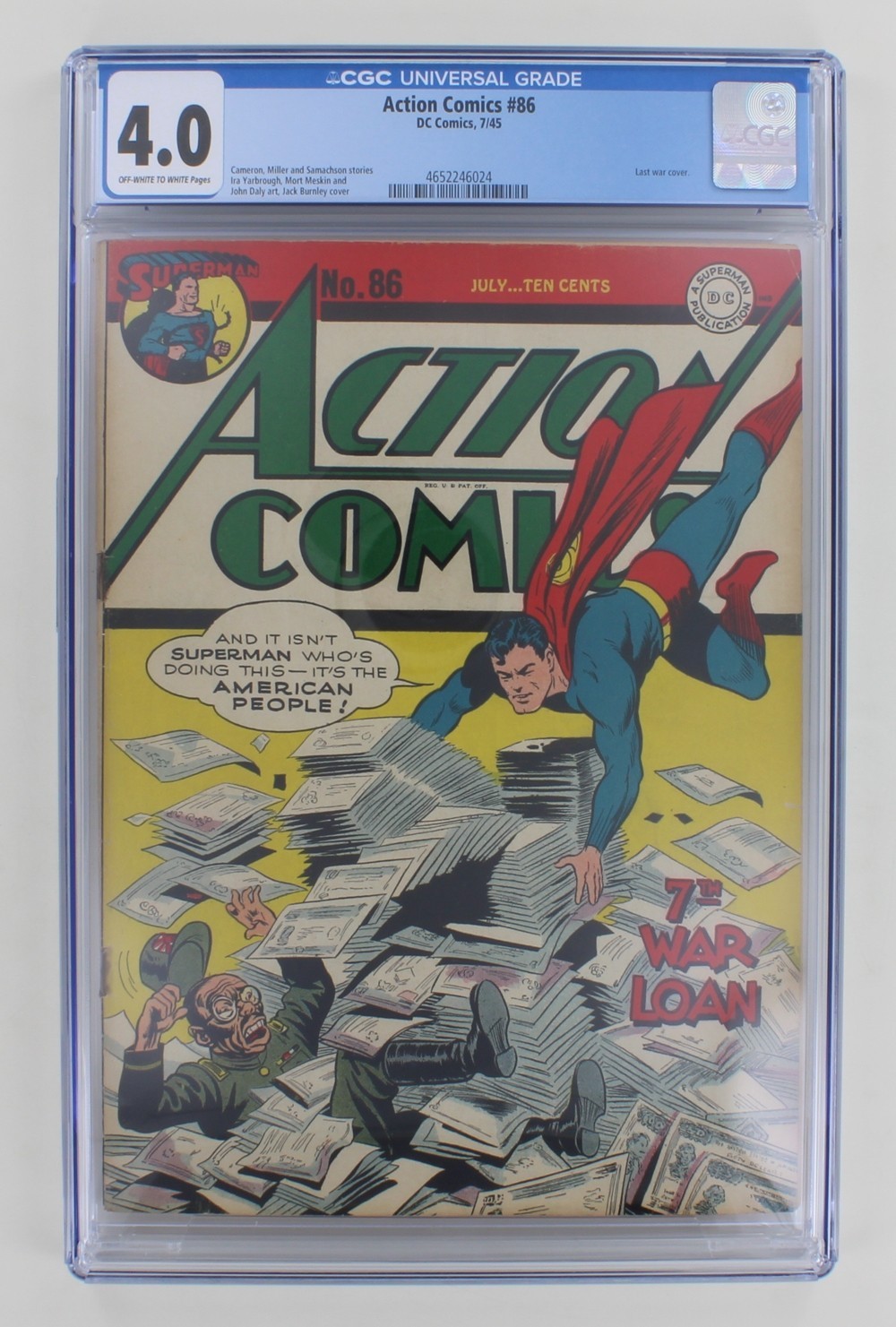 Action Comics #86 Superman CGC 4.0 Last War Cover 1945 DC Comics Tojo WWII 