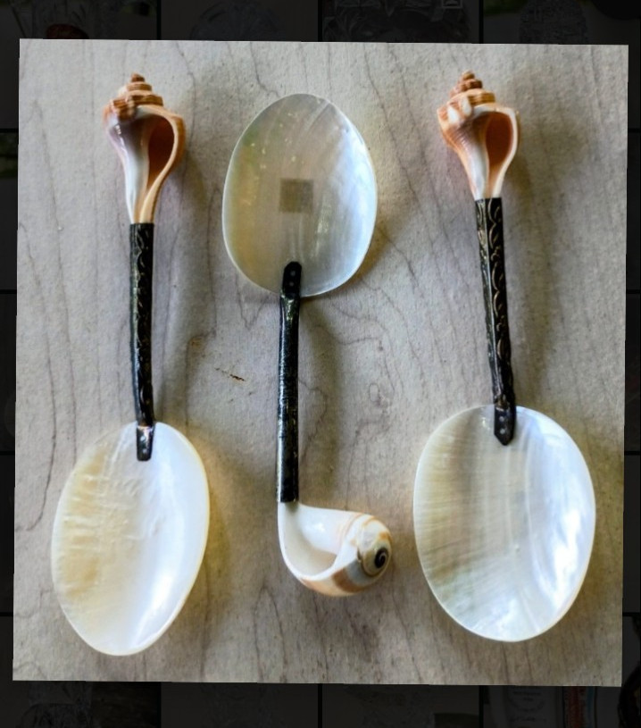 Vintage TWO\'s Company Mother-of-Pearl Conch Shell Tipped Caviar Spoon Set of 3