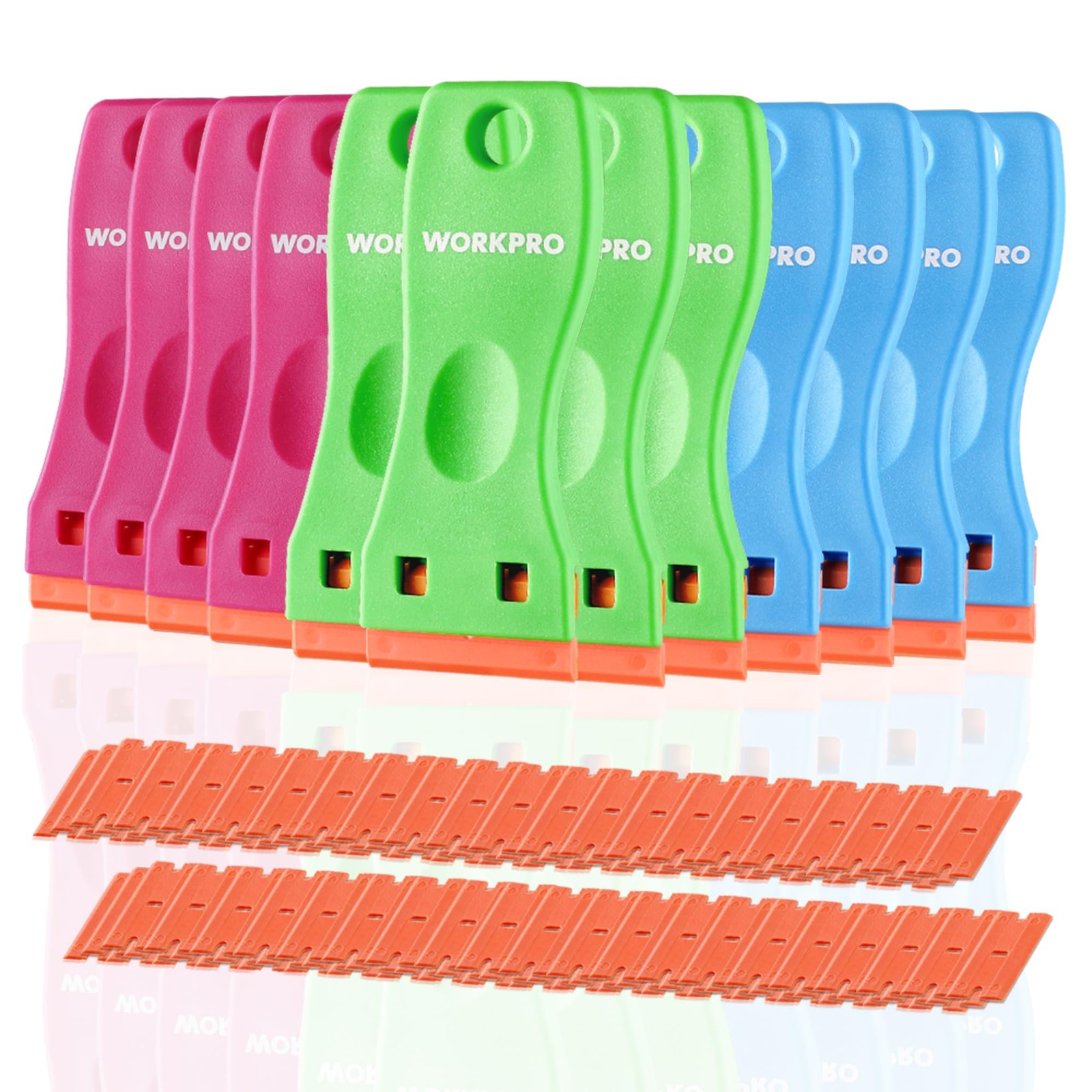 WORKPRO Plastic Razor Blade Scraper Kit, 12 Scrapers 12 Pack + 120 Blades WORKPRO Plastic Razor Blade Scraper Kit, 12 Scrapers 12 Pack + 120 Blades