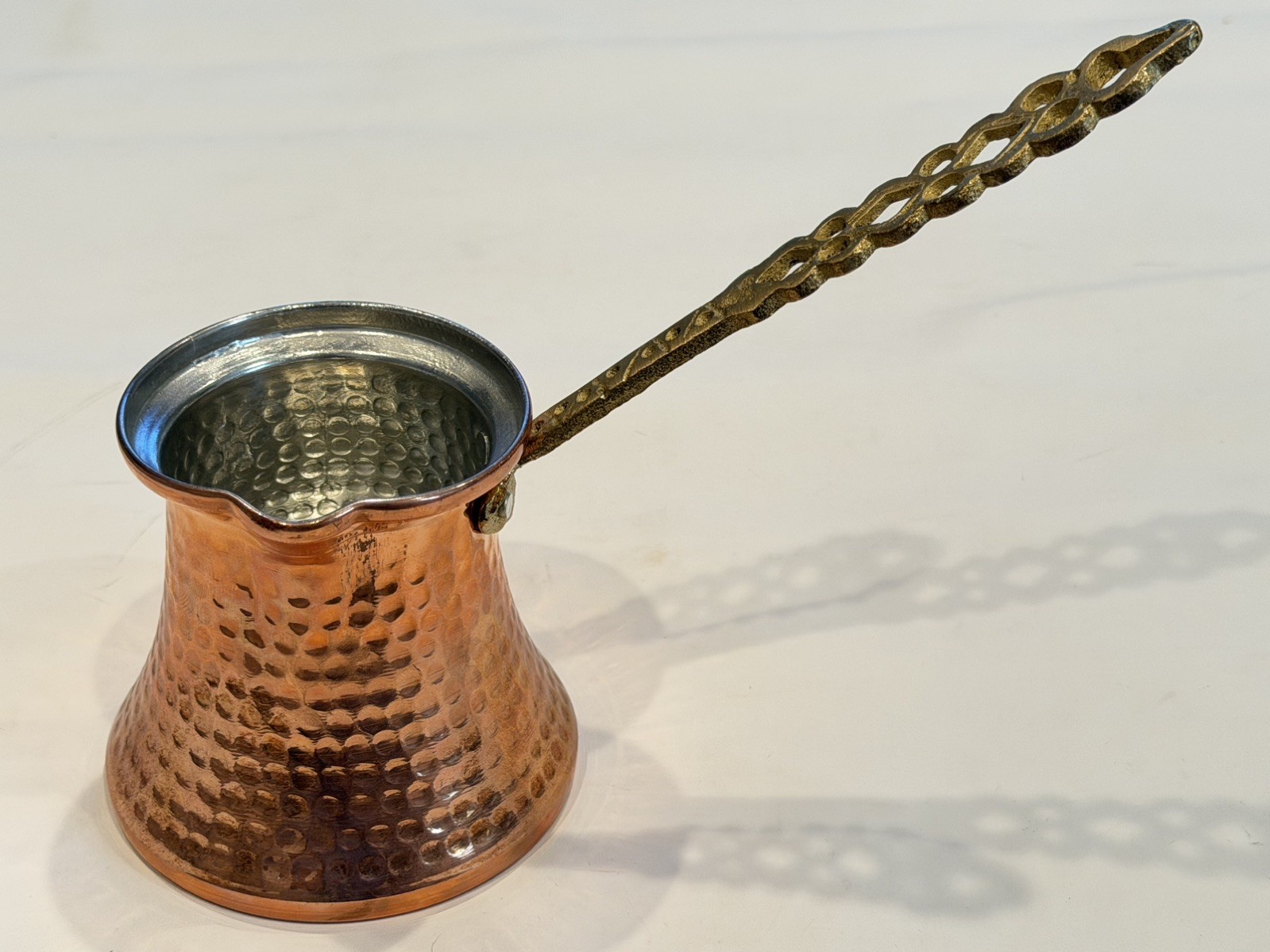 Vintage Hand Hammered Copper Turkish Coffe Pot Brass Handle Vintage Hand Hammered Copper Turkish Coffe Pot Brass Handle