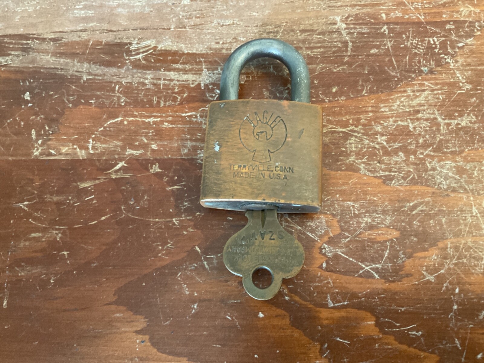 Eagle Lock Co Terryville Conn Brass Padlock  2.25” Tall x 1.5” Wide #SZAVY