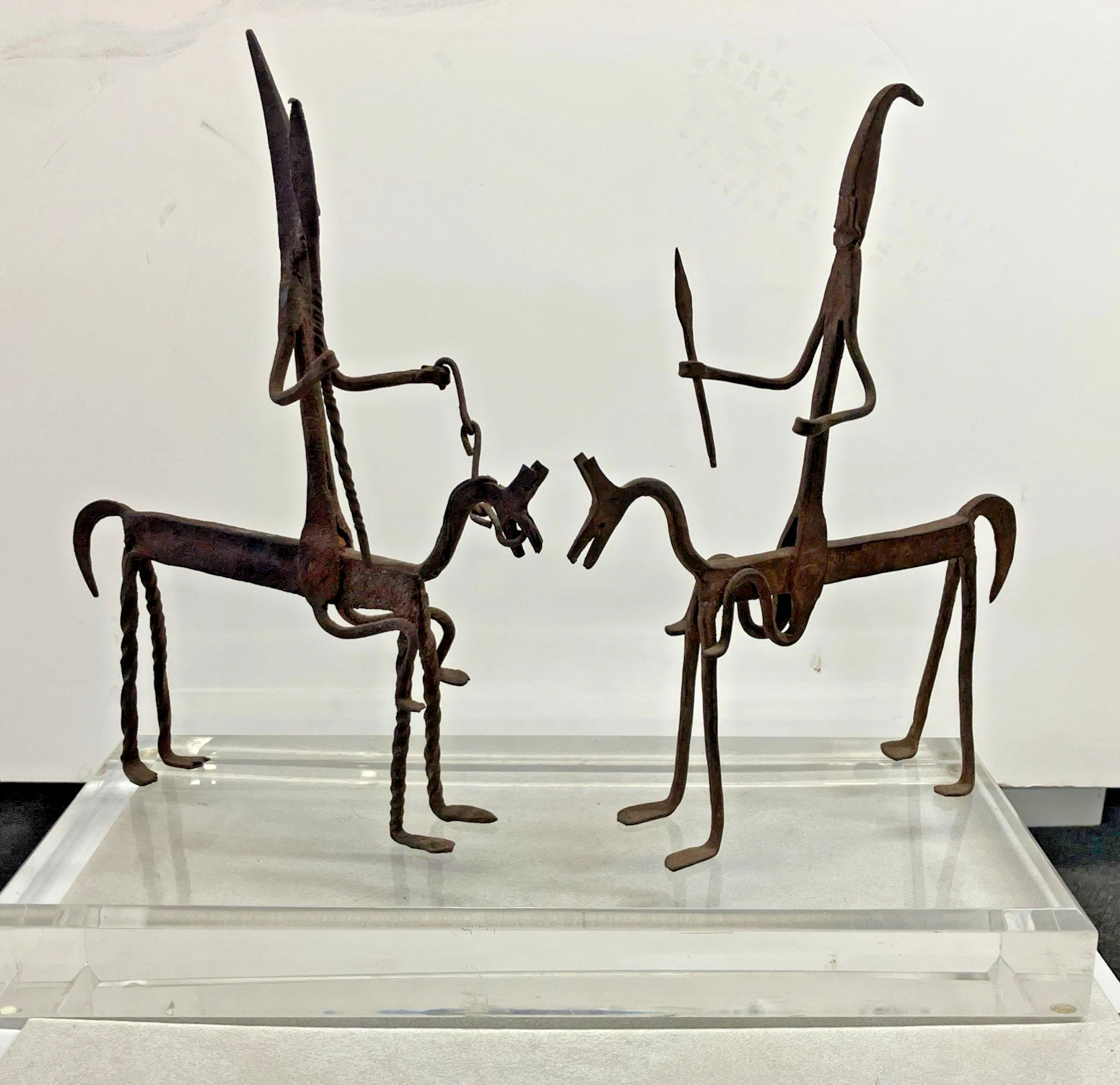 Antique Pair Of Fine Bambara Bamana Horsemen Iron Hand Forged Cavalier Figure