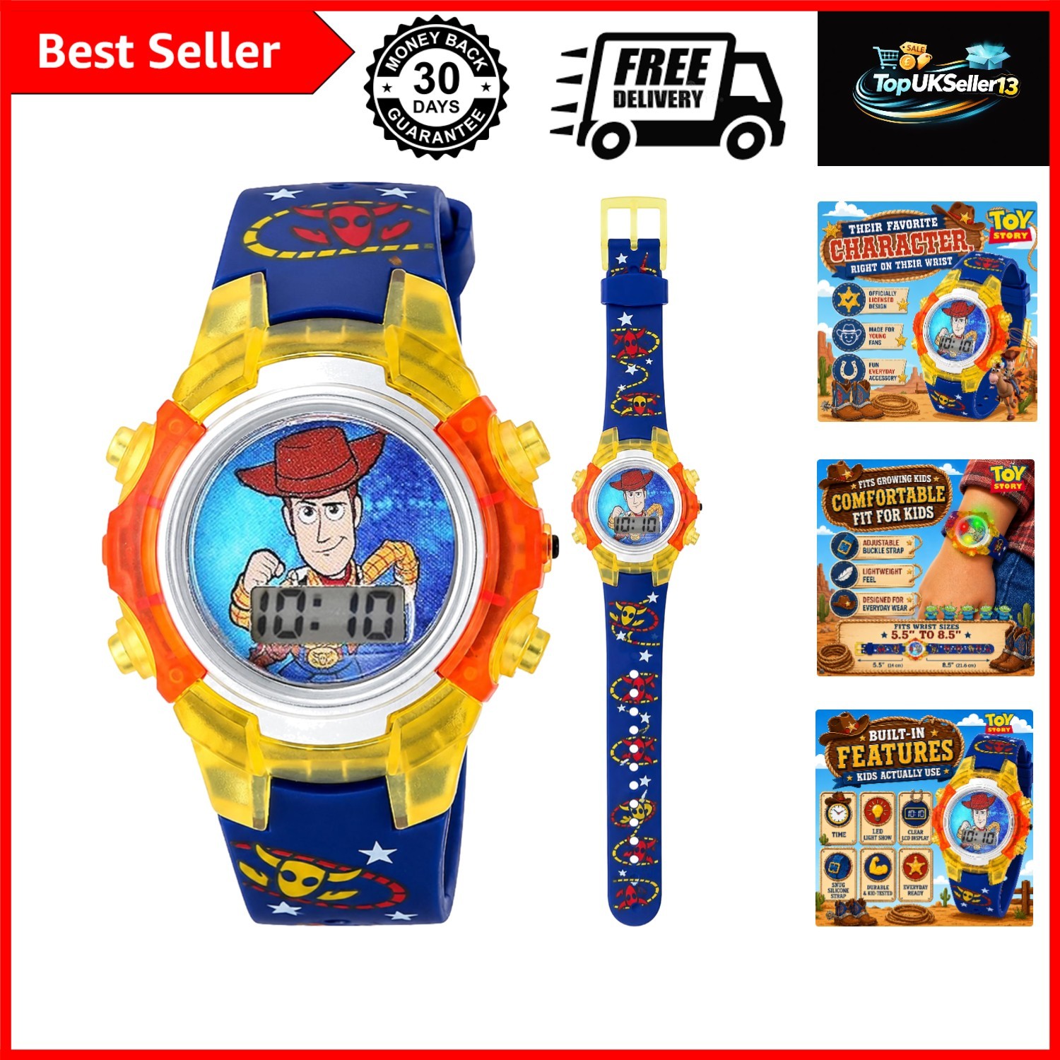 Toy Story 4 Kids Digital LCD Watch – Flashing Dial, Woody Character Design, P...