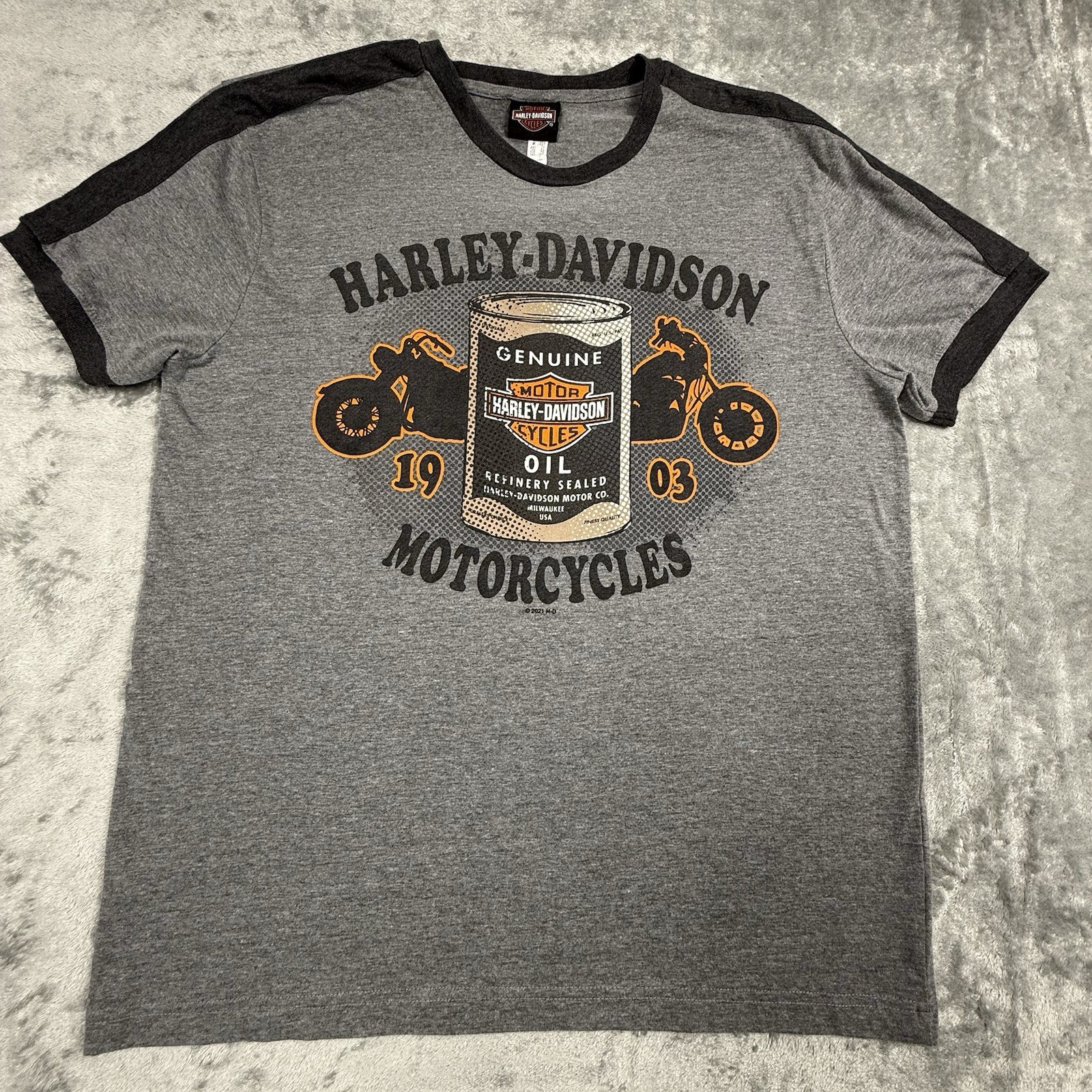 Harley Davidson Mens Large Genuine Motor Oil 2 Sided Graphic T Shirt