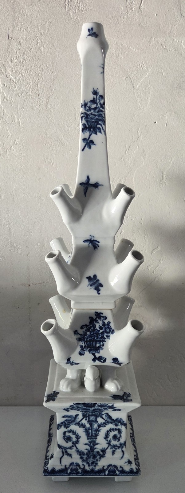 Single Large Blue White Tulipiere Pyramid Vase 23.5\