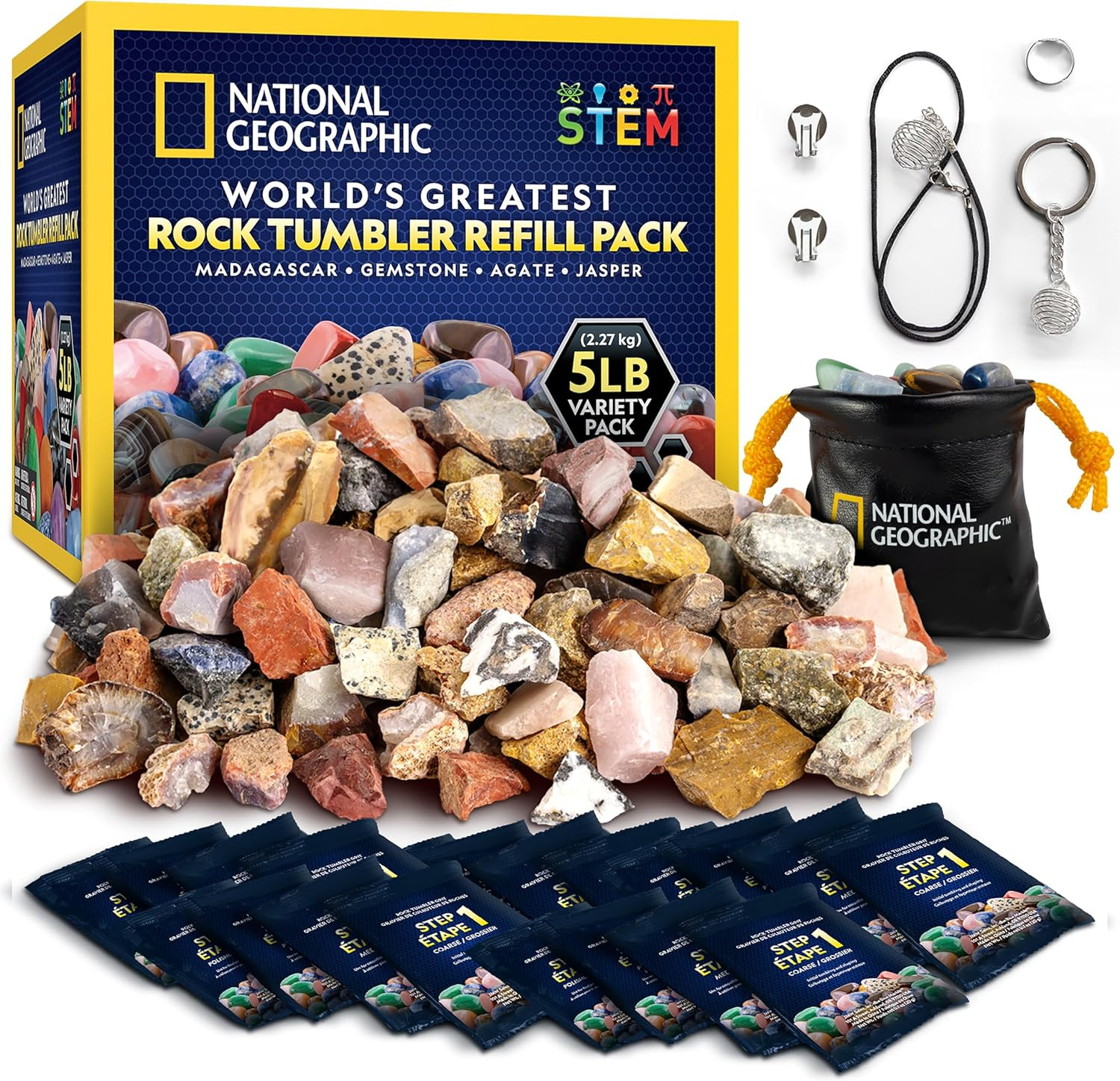 NATIONAL GEOGRAPHIC Rock Tumbler Refill Kit - 5 Lb. Mix of Rocks for Tumbling...