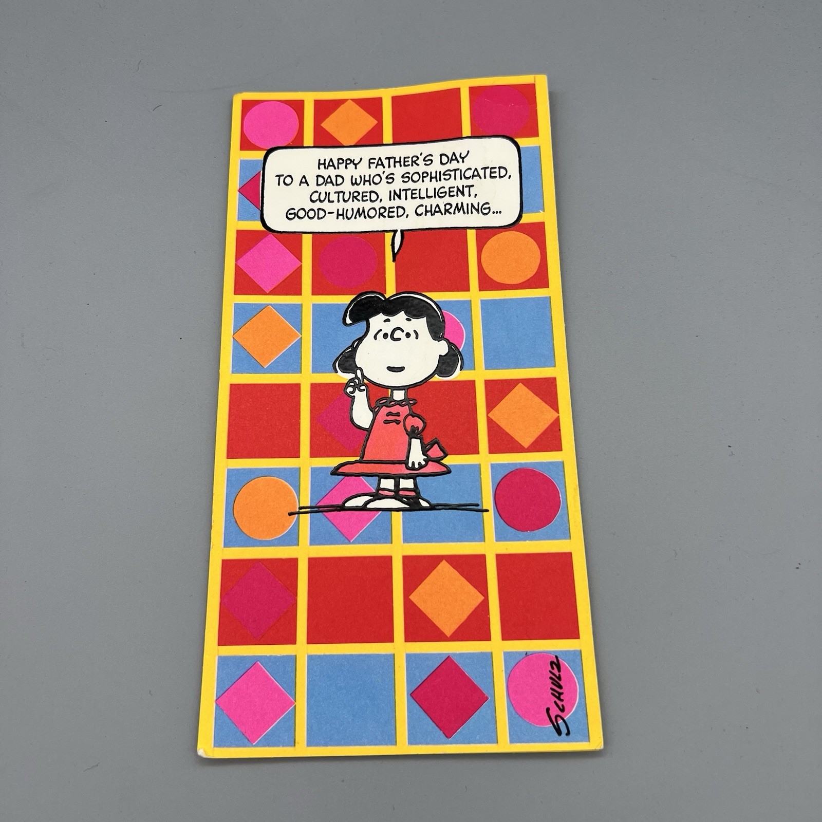 1952 Hallmark Peanuts Lucy Happy Father’s Day Greeting Card Vintage Used Vibrant
