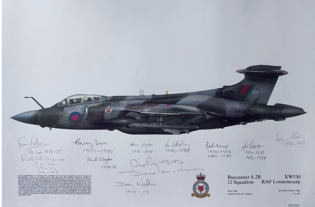 Original RAF 12 Sqn 1980\'s Buccaneer Print Signed by 12 Sqn Legends Original RAF 12 Sqn 1980\'s Buccaneer Print Signed by 12 Sqn Legends