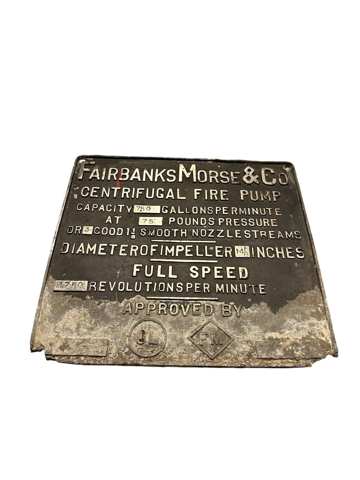 Vintage Fairbanks Morse & Co Centrifugal Fire Pump Plaque Sign Original Fighter Vintage Fairbanks Morse & Co Centrifugal Fire Pump Plaque Sign Original Fighter