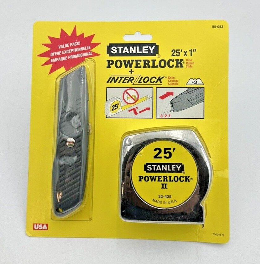 STANLEY USA 1995 adjustable Knife & 25’ Powerlock II Tape Measure 90-083 NOS