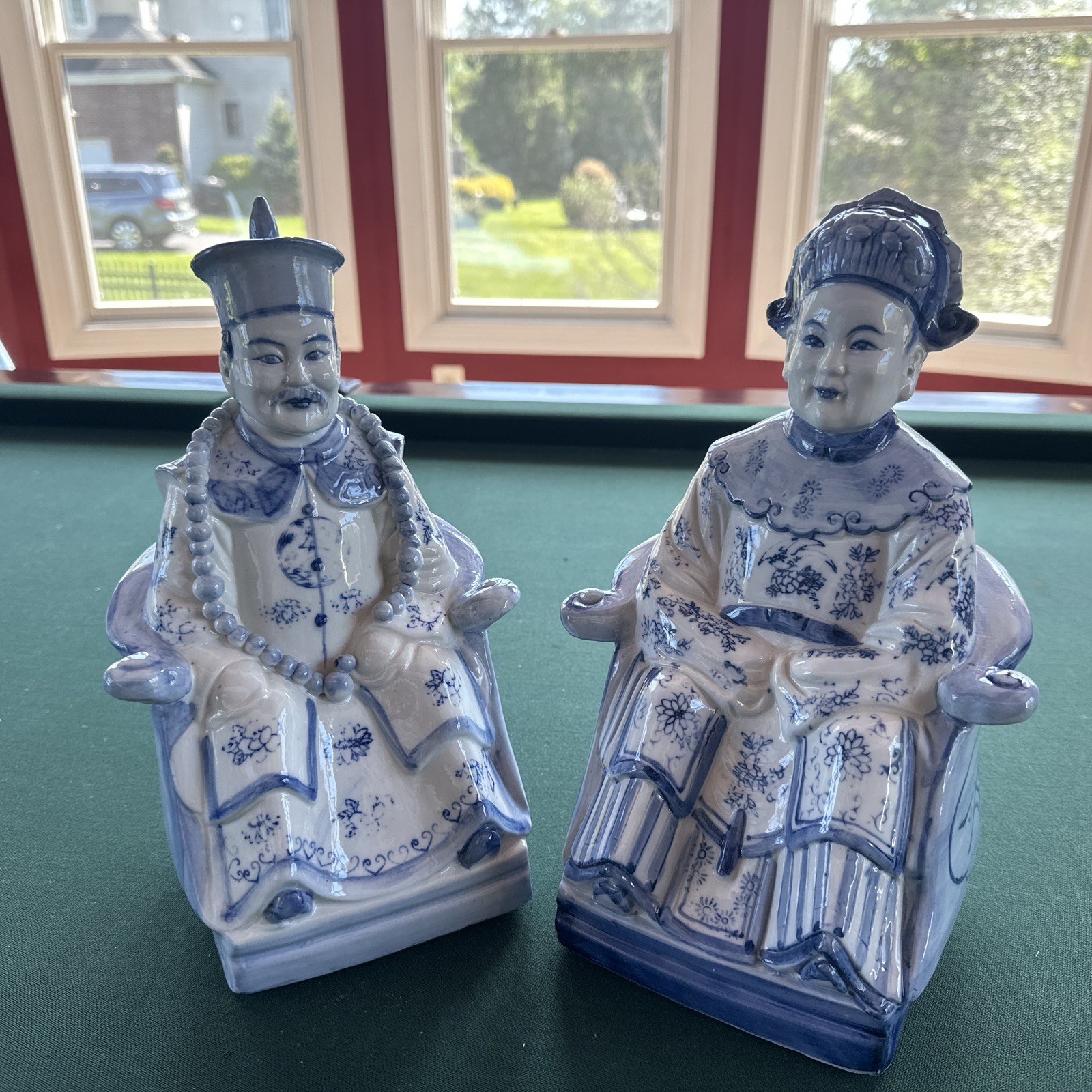 antique Ceramic Chinese Porcelain Emperor Empress regal blue white JAPAN