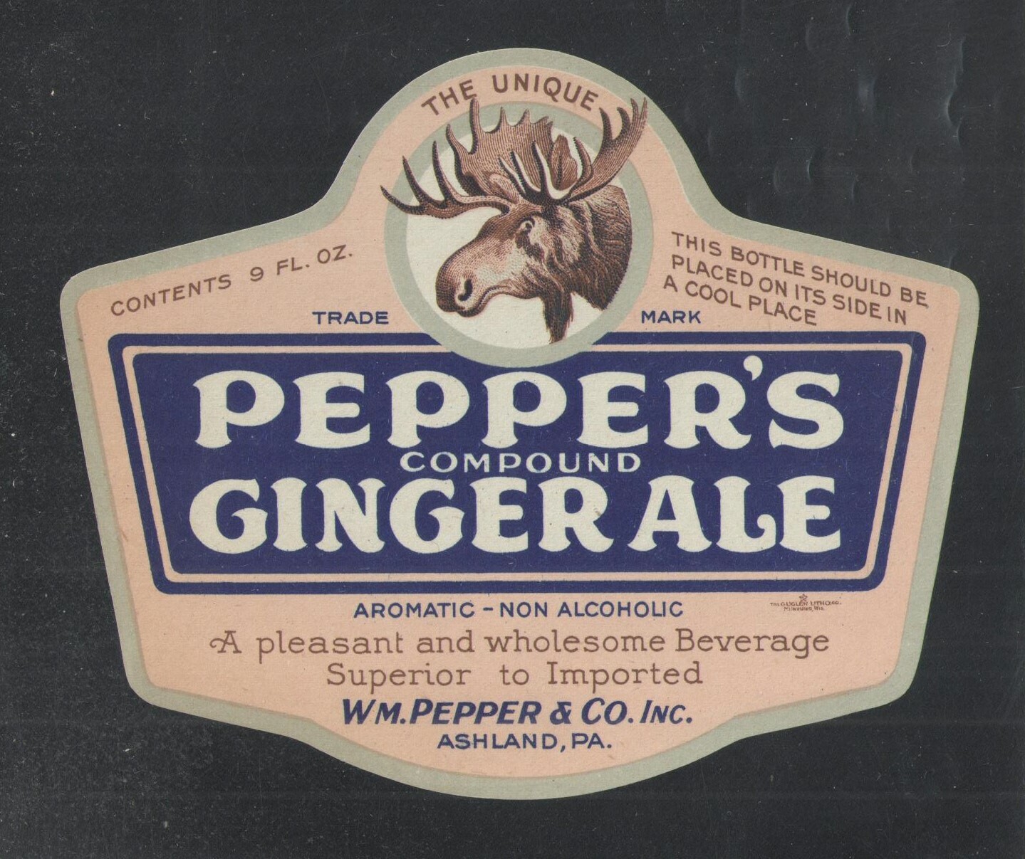 PEPPERS GINGER ALE SODA BOTTLE LABEL Bottle { MOOSE }