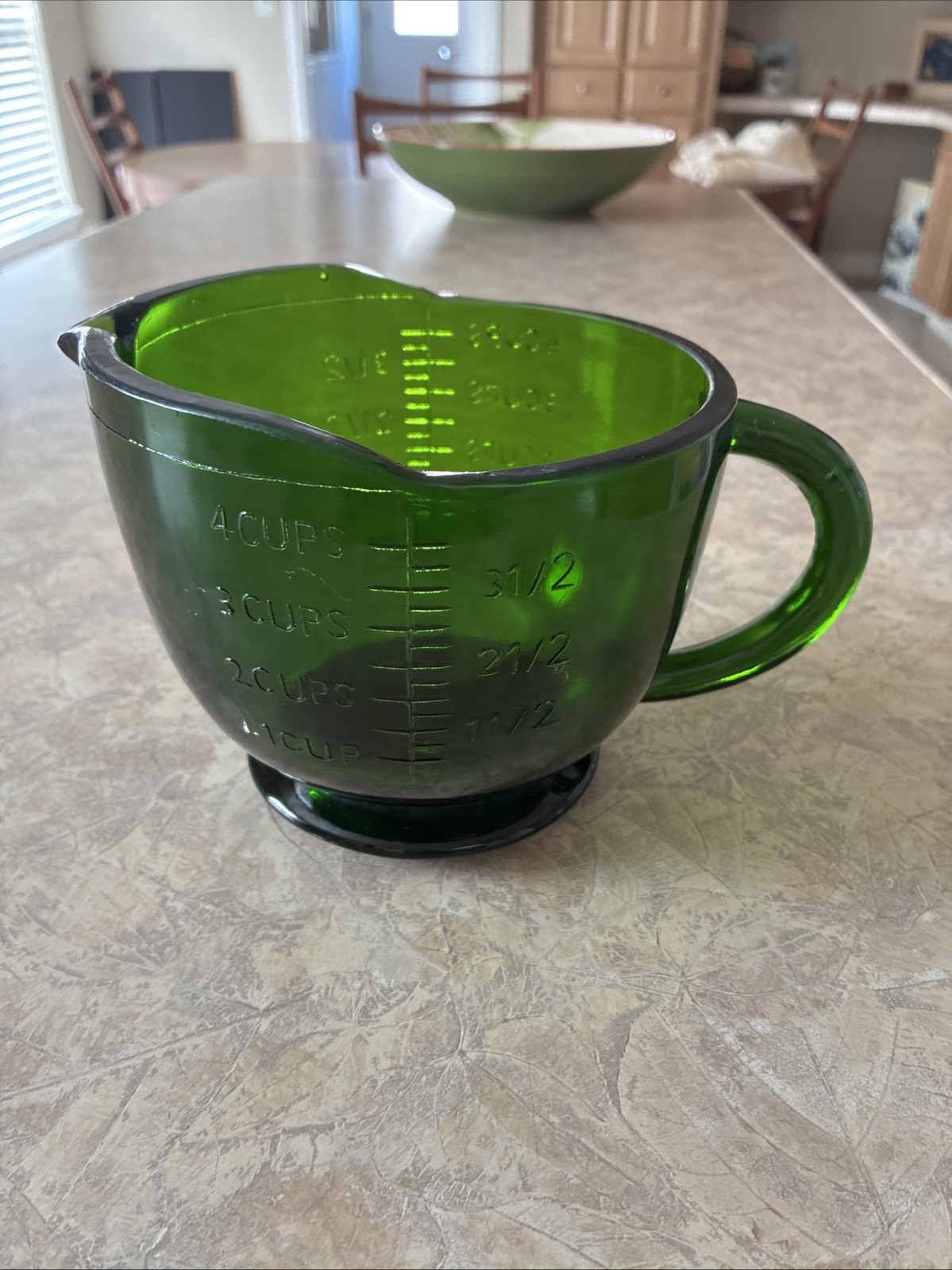 Vintage Deep Green Depression Glass Large Footed Measuring 4 Cup 1 Qt 32 Oz.