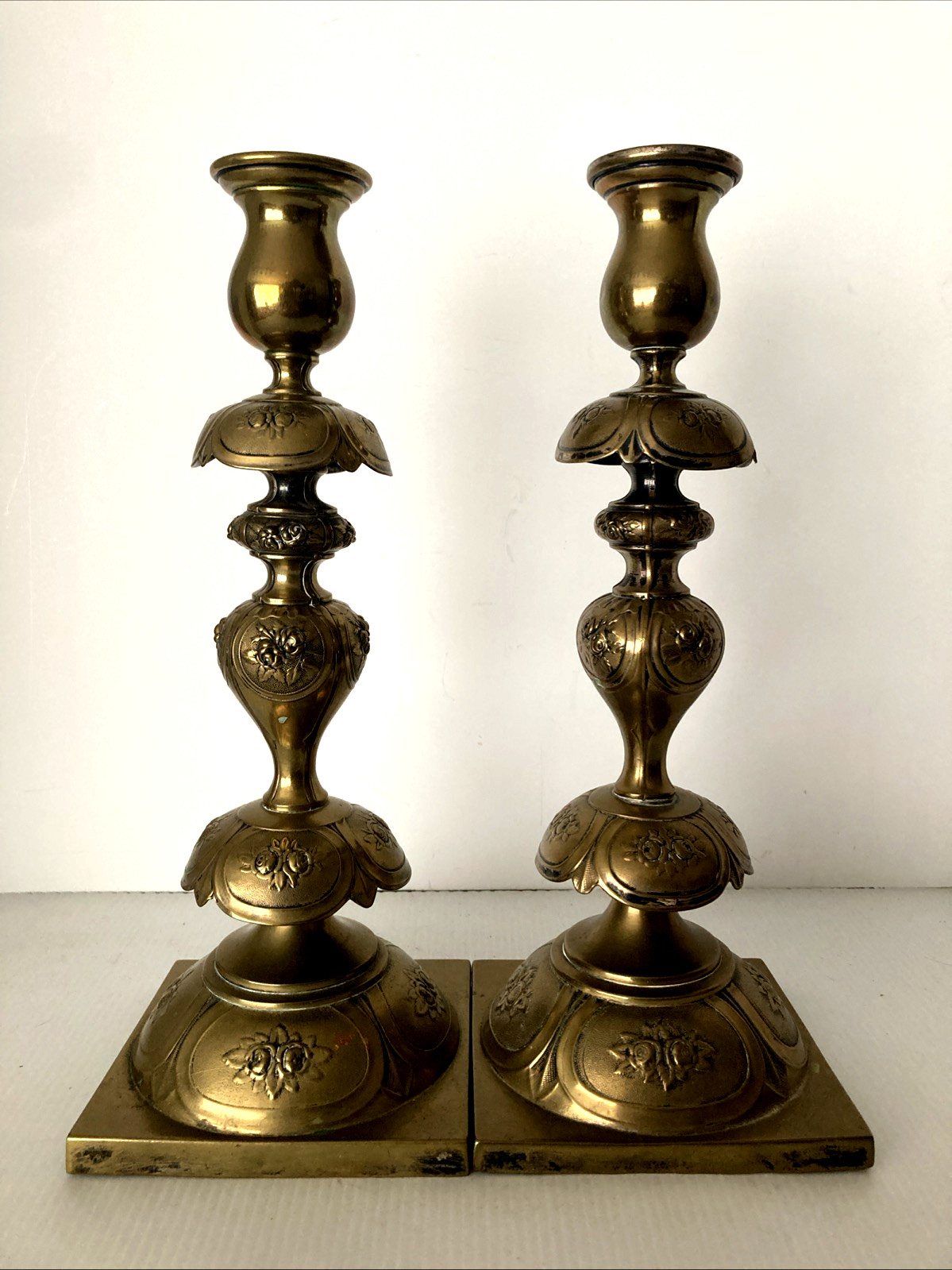 Antique 1880s Norblin Warszawa Sabbath Brass Candlesticks - 12\