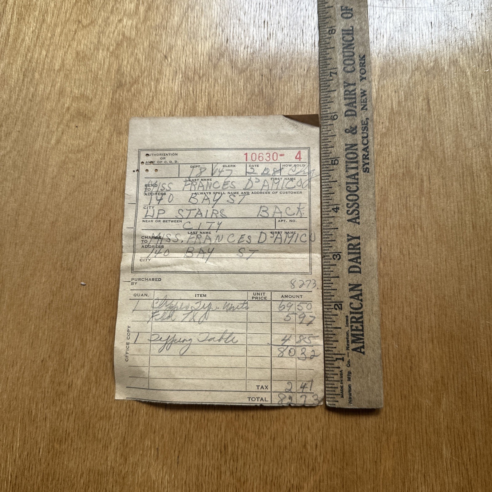 Vintage 1954 EW Edwards Son Rochester NY Department Store Receipt Frances DAmico
