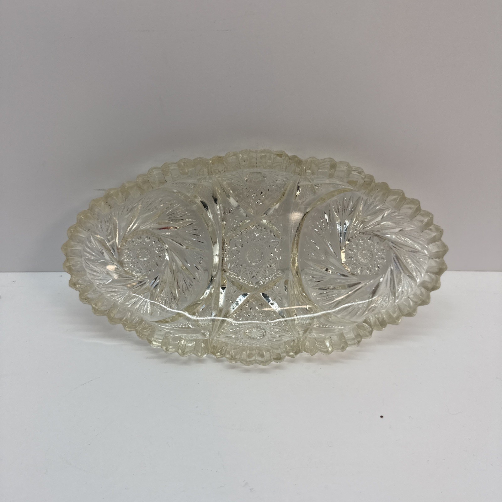 Vintage Double Pinwheel Sawtooth Pickle Relish Candy Dish