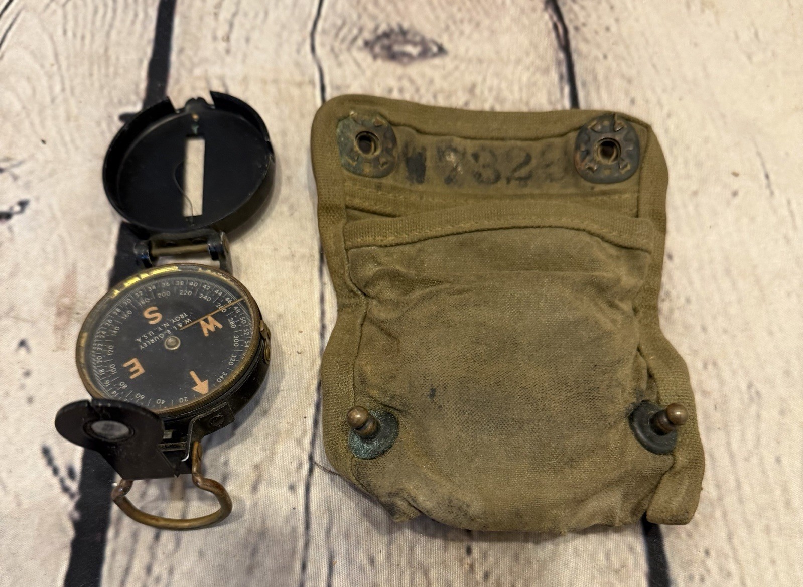 Vintage WWII US Army W. & L. E. Gurley Lensatic Military Field Compass Troy NY