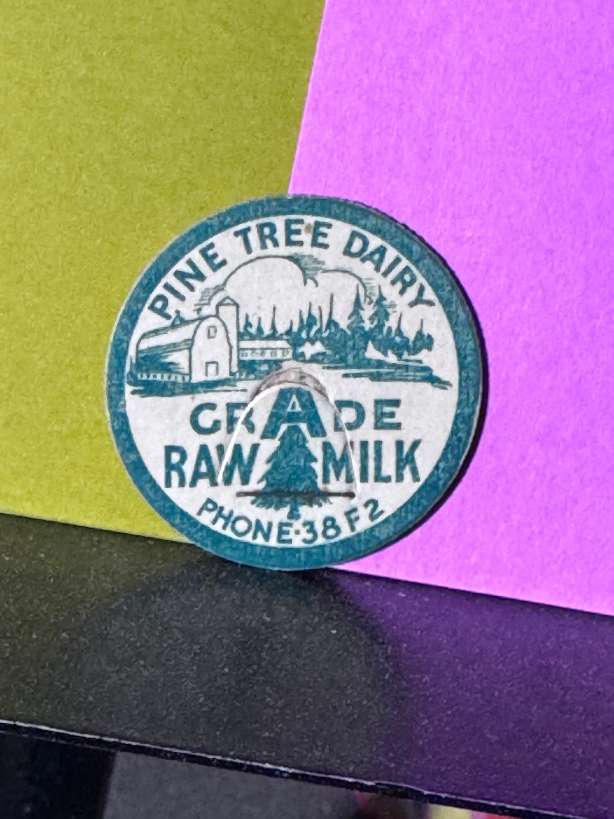Rare Vintage Stnd Milk Bottle Cap Pine Tree Dairy Grade A Raw Milk Salem, Oregon