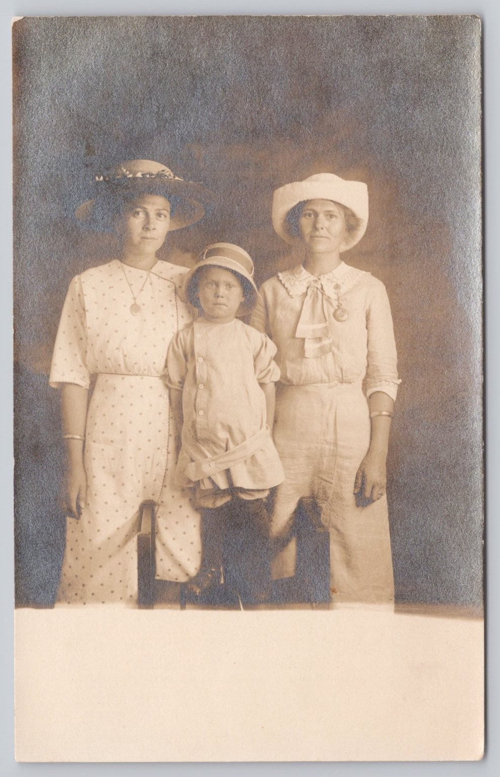1913 KRUXO RPPC Two Women Child Studio Portrait Hats Vintage Postcard