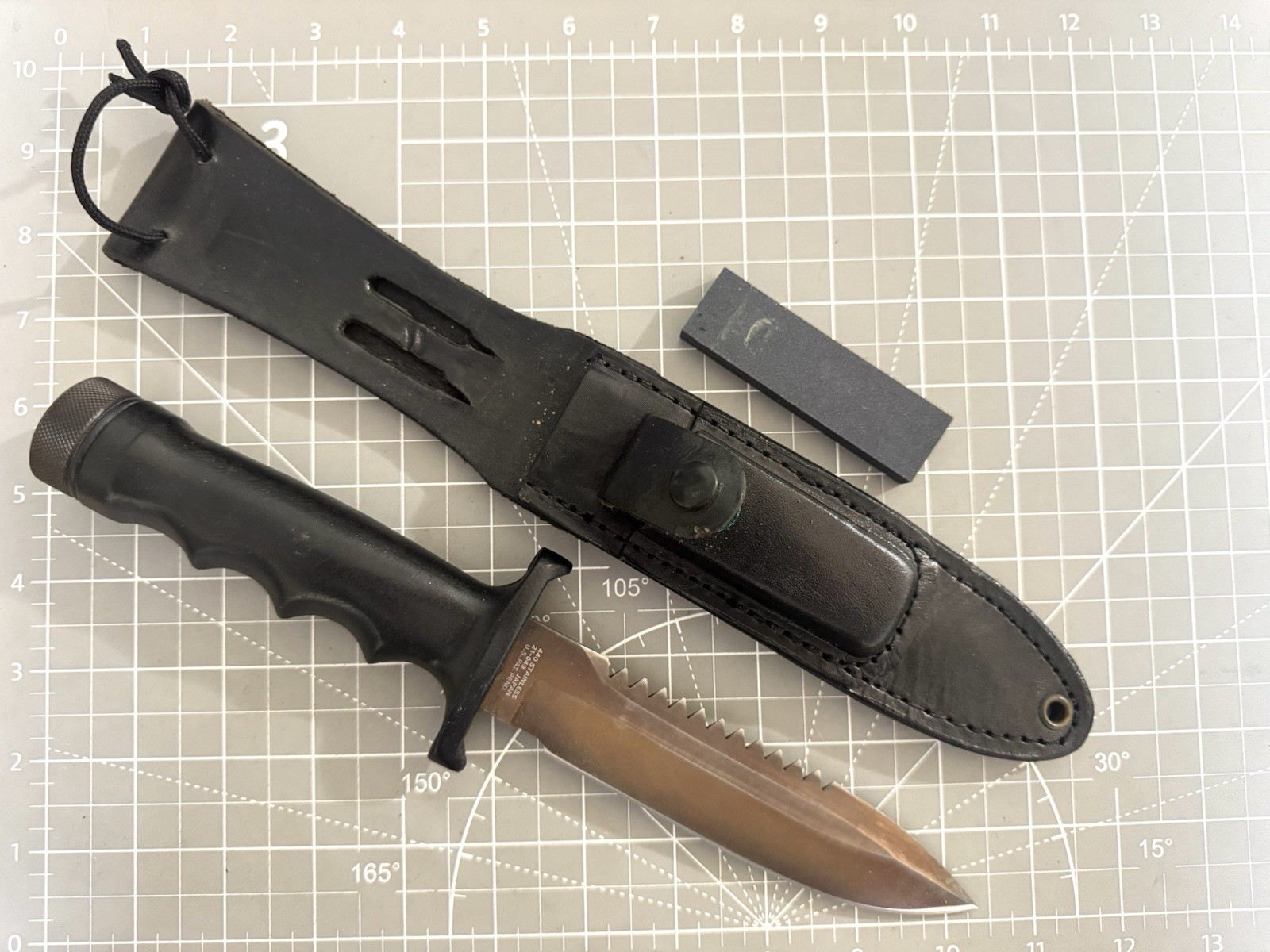 80s GUTMANN EXPLORER WILDERNESS Japan 21-049 Black Combat Survival Knife wSHEATH