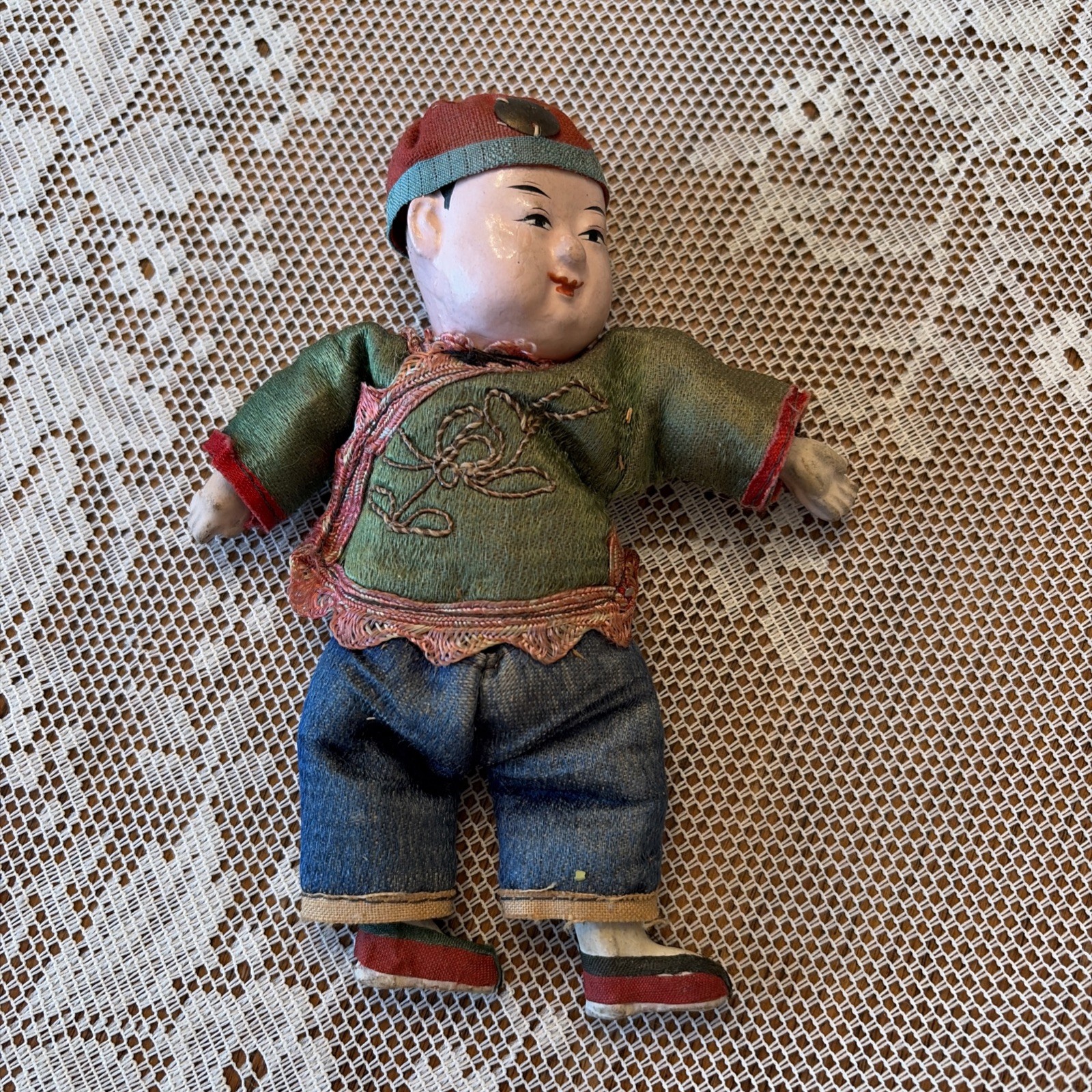 Vintage Chinese Composition Silk Cloth Doll 6