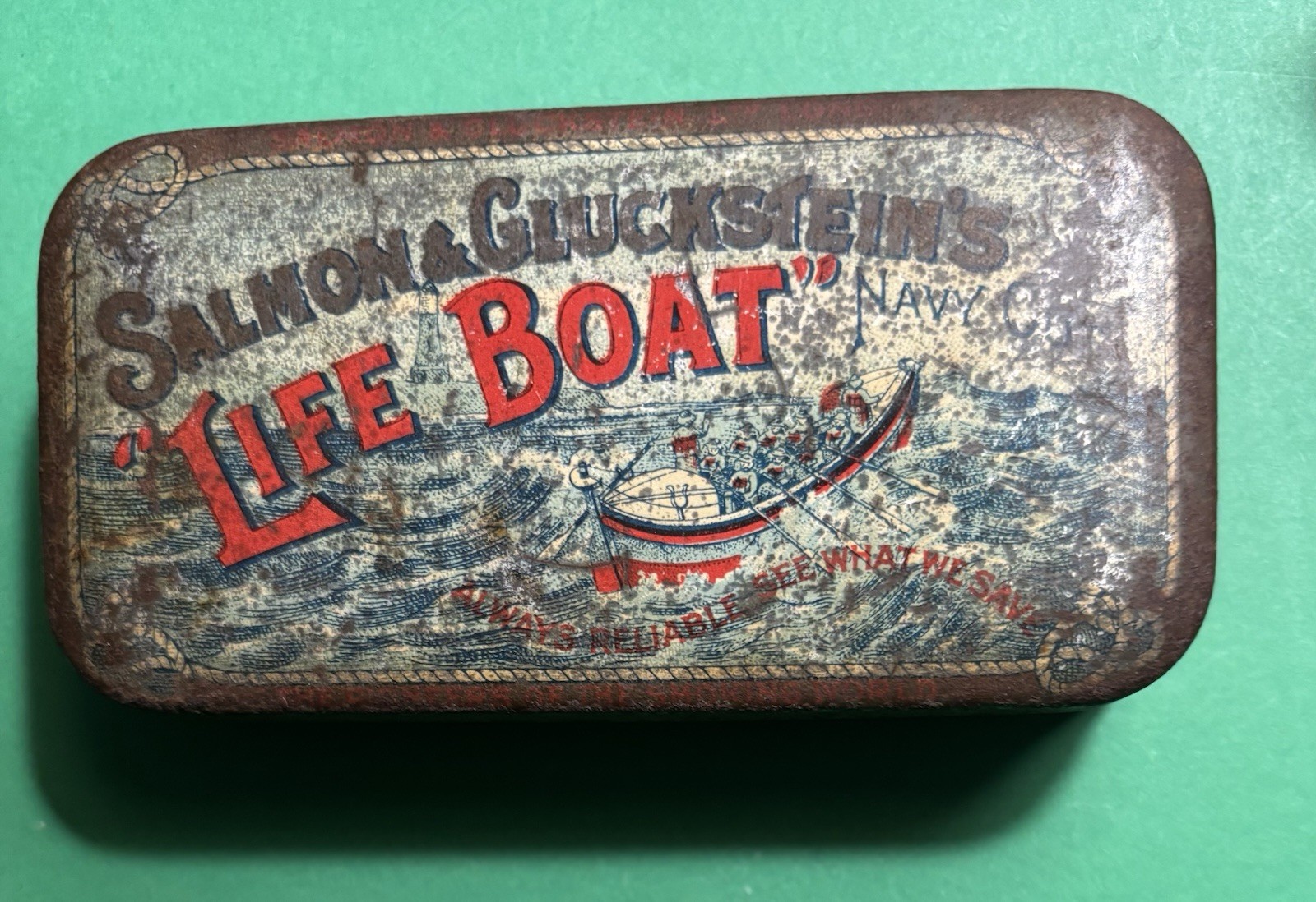 RARE Vintage Tobacco Flat Tobacco Tin Salmon & Gluckstein\'s Life Boat