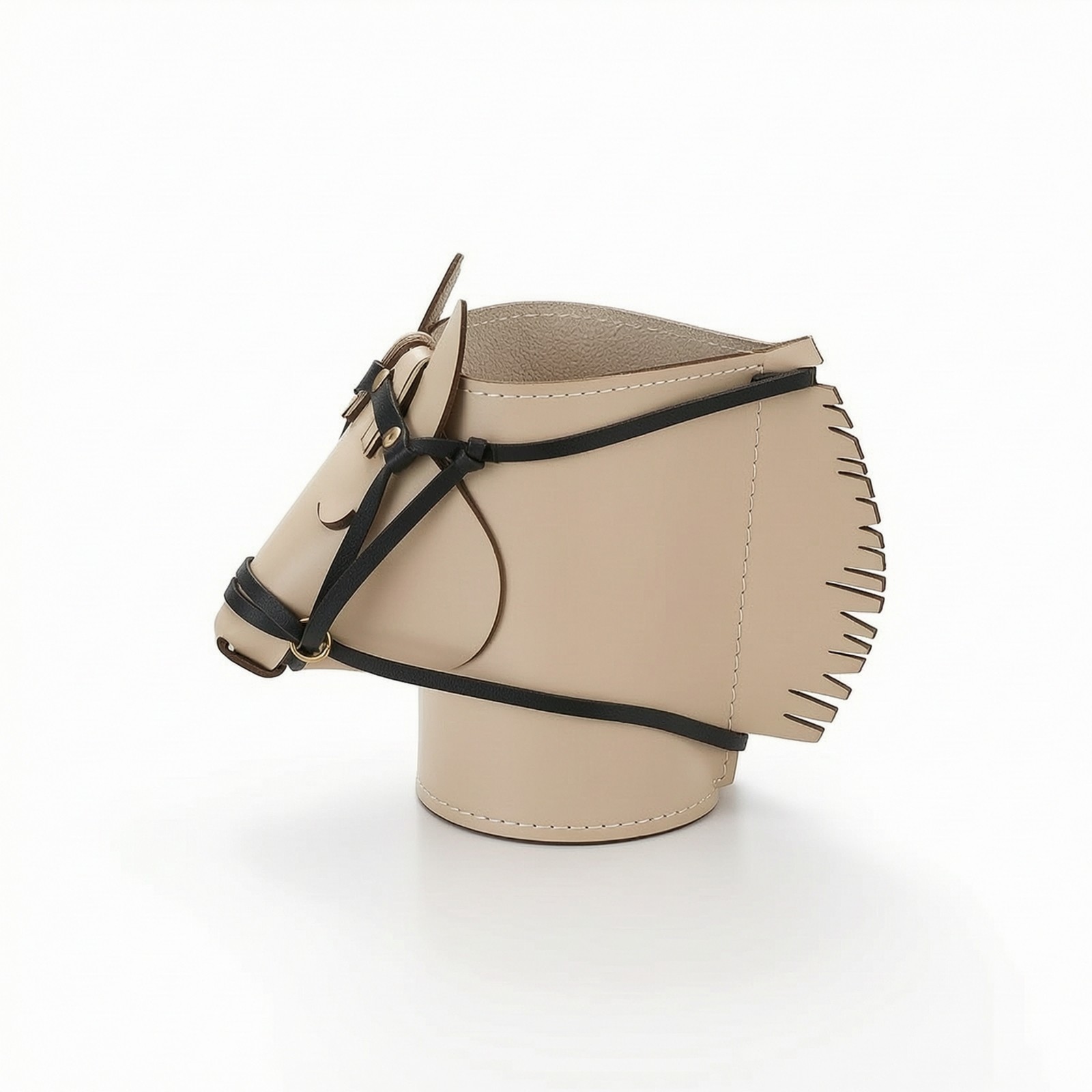 Horse Head Desk Organizer Stitched Leather Desk Organizer Sculptural for Study