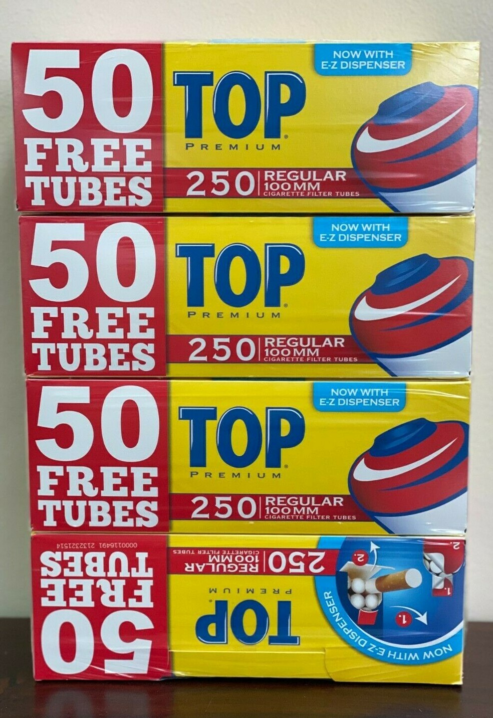 Top 100s Regular Red Cigarette Tubes - (100mm) 250ct Box (4 Boxes)~Ships in Box