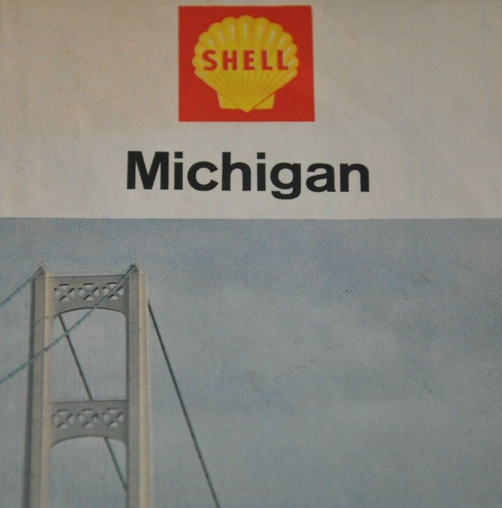1965 Shell Promotional Marketing  Michigan Map Detroit Lansing Traverse City