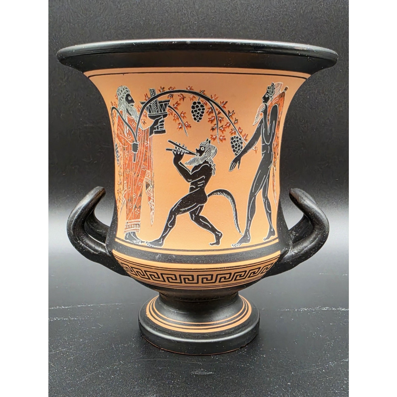 Vintage Greek Vase Dionysus Satyr Athens Pottery Calyx-Krater Lambrou Bros 7.25\
