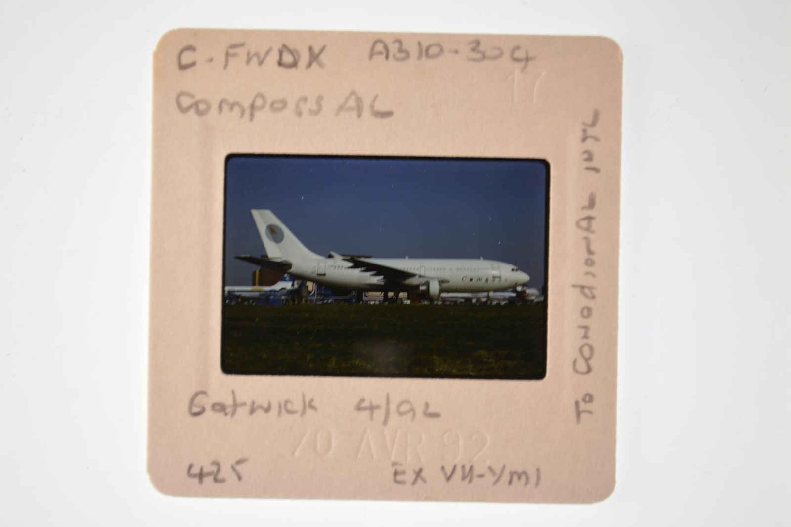 Compass AL Airbus A310-304 C-Fwdx Gatwick Airport 1992 35mm Slide