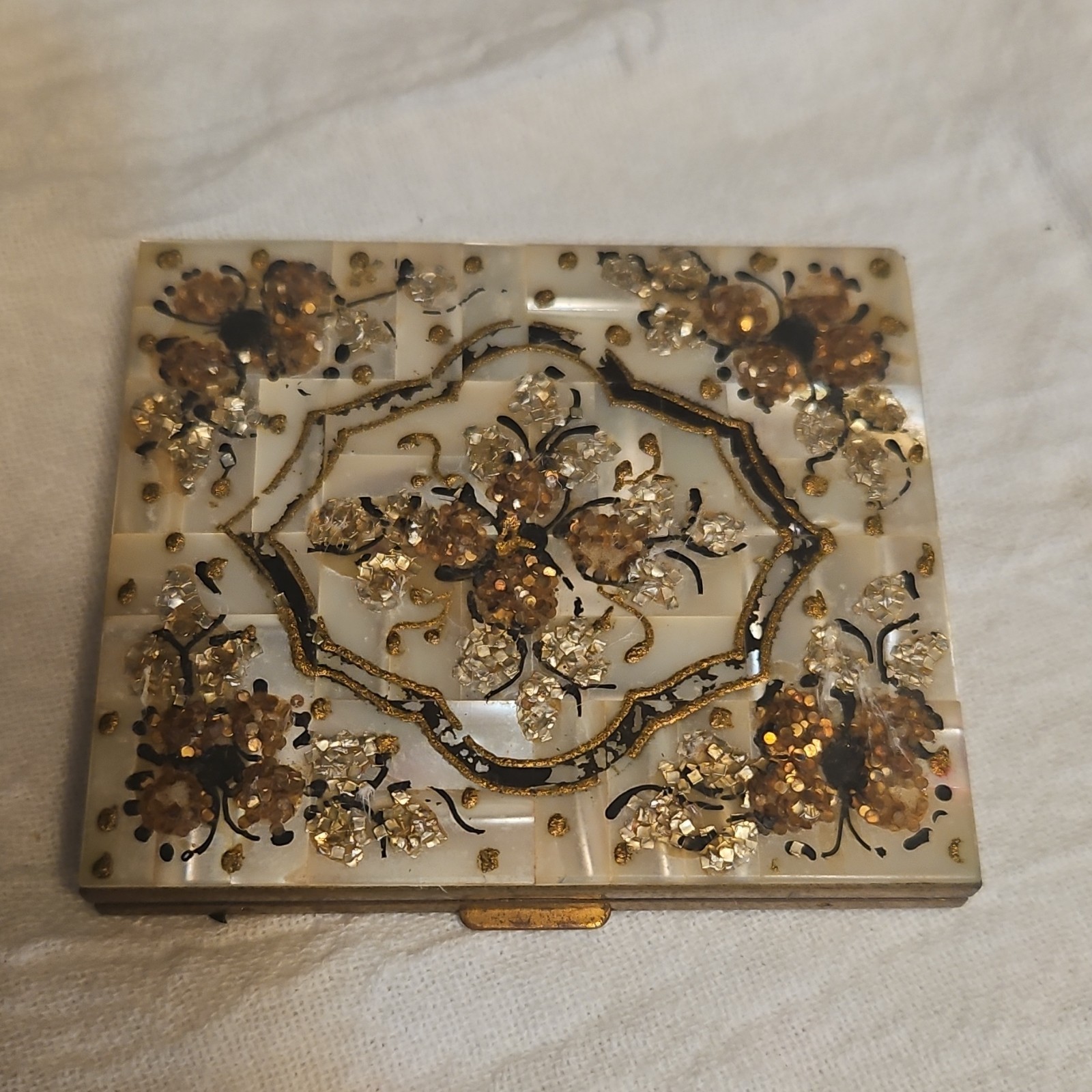 Vintage Elgin American Beauty Mother of Pearl Compact 